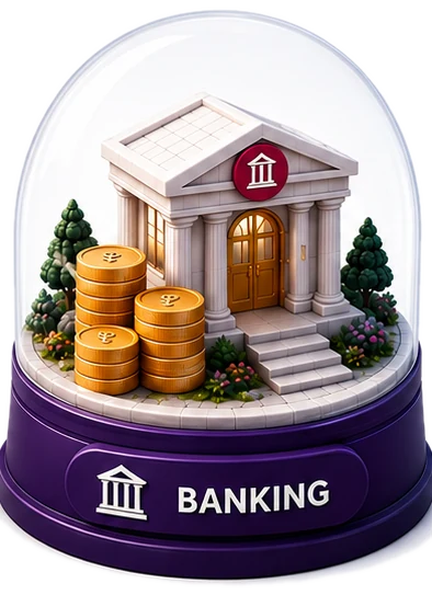The Banking world, drawn as a snow globe.
