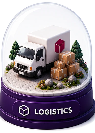 The Logistics world, drawn as a snow globe.