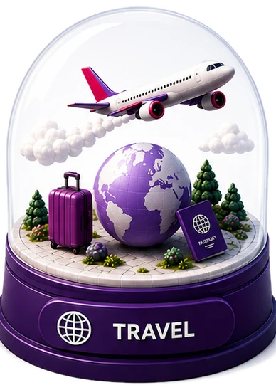 The Travel world, drawn as a snow globe.